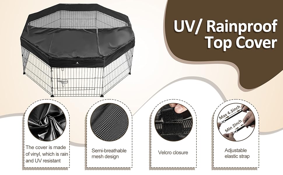 XZONE PET Foldable Metal Pet Playpen with Top Cover