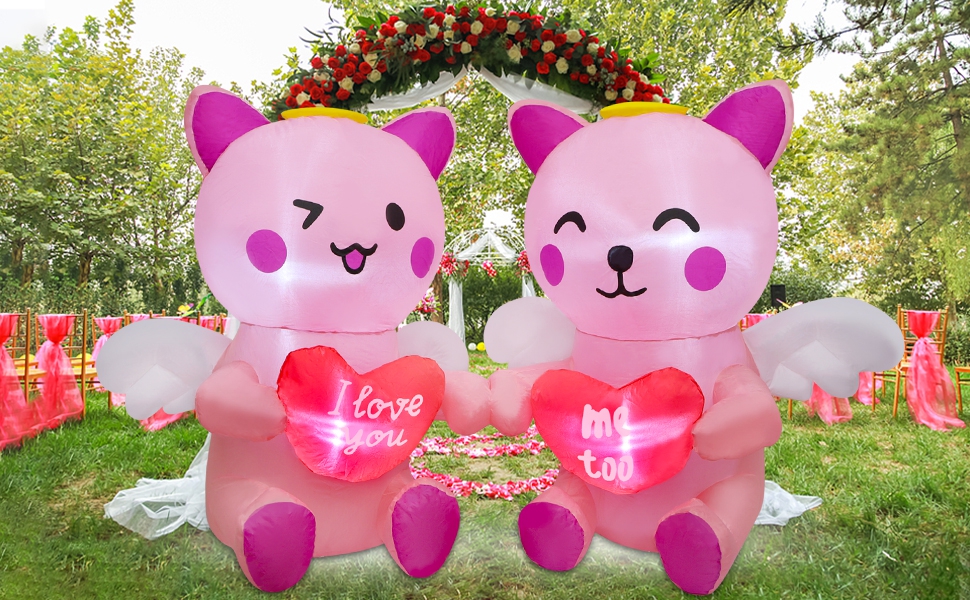 DR.DUDU Valentine's Day Inflatable Cat with Heart, 4 Ft