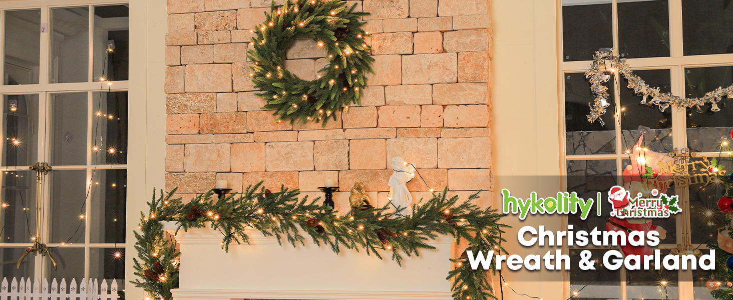 Hykolity 9FT. PE Pre-lit Christmas Garland