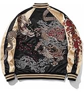 Sukajack Reversible Streetwear Men Japanese Style Dragon Embroidery Bomber Jacket Stain Full-Zip ...