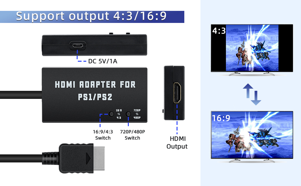 Mcbazel PS1/PS2 To HDMI Adapter,Multifunctional HDTV HDMI Cable Adapter