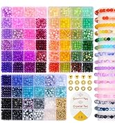Funtopia 2700pcs 70 Colors Glass Beads for Bracelets, Colorful 6mm Beads Bracelet Making Kit, Rou...