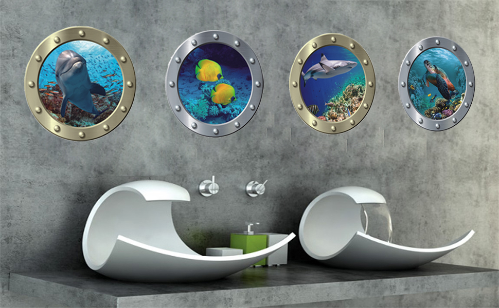 ANHUIB 3D Sea Life Wall Stickers,Ocean Fish Wall Stickers for Bathroom
