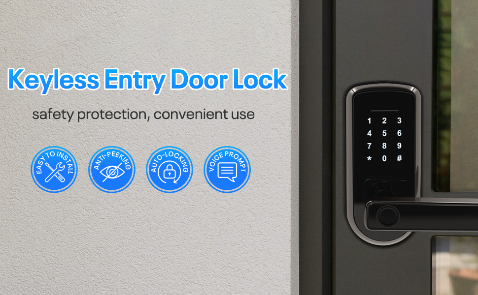 Smart Fingerprint Door Lock, Keyless Entry Door Lock with Handle