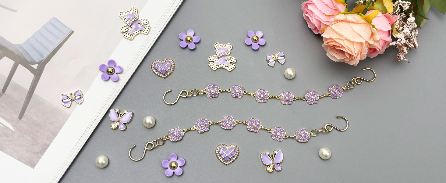 purple flower shoe chain charms
