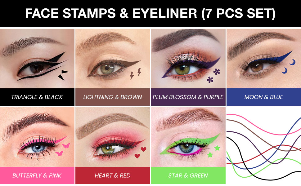 7Pcs Winged Wing Colored Eyeliner Stamps