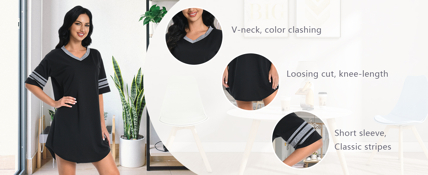 Short Sleeve Solid Knee Length Night Dress