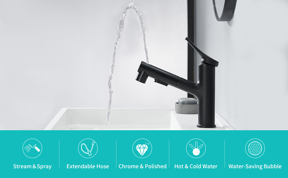 Faustina Single Hole Bathroom Faucet, Faucet Bathroom with Pull Out