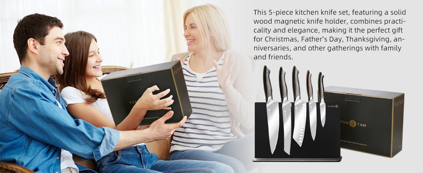 kitchen knife set with a wooden magnetic knife holder