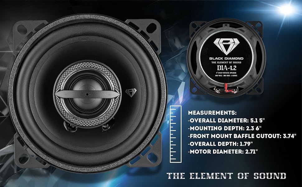 DIA-4.2 Pair of Black Diamond 4" Coaxial Speakers 2 way 4 ohm 60 w Measurements