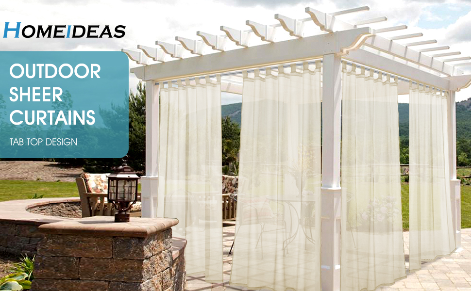 HOMEIDEAS Beige Sheer Outdoor Curtains for Patio Waterproof