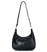 Black leather crescent shoulder bag with gold hardware and classic curved shape