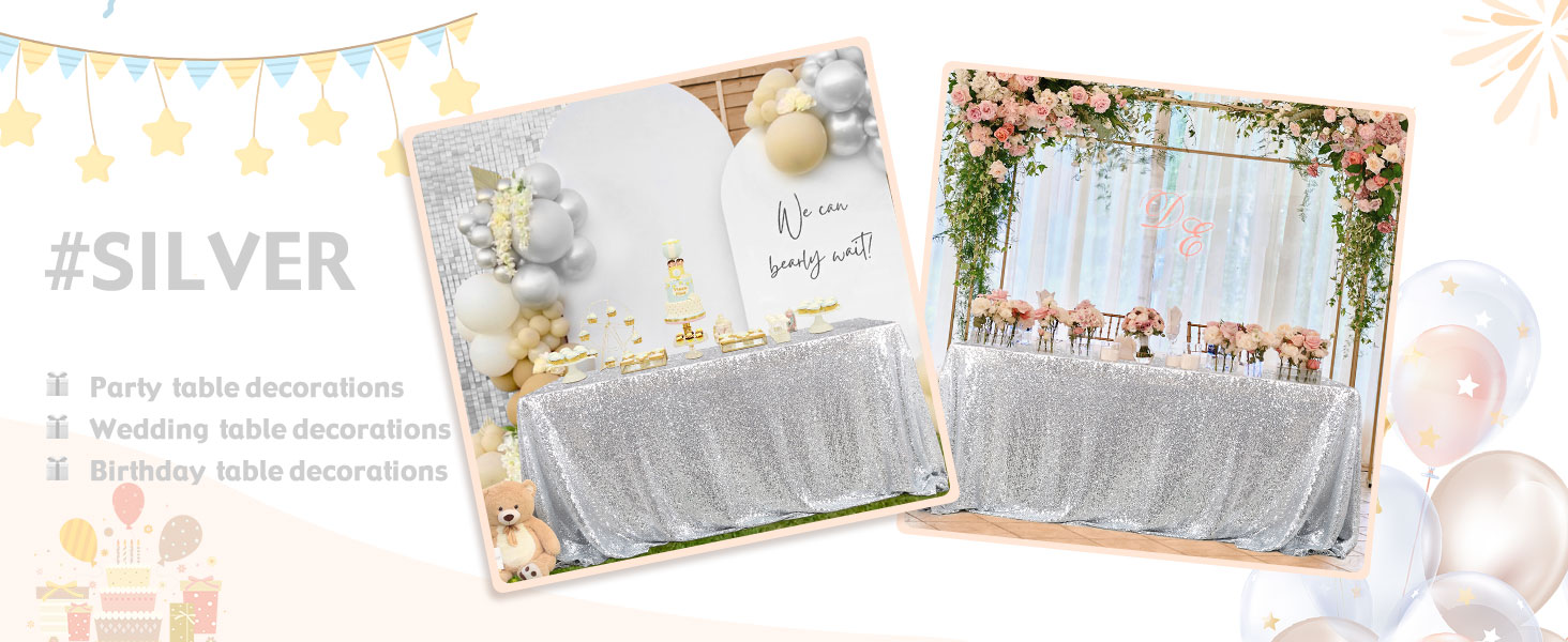 Silver sequin tablecloths