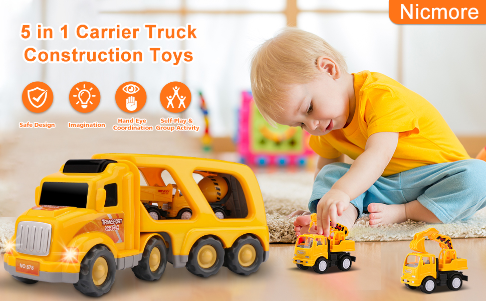 Nicmore Kids Toys Car for Boys Boy Toy Trucks for 1 2 3 4