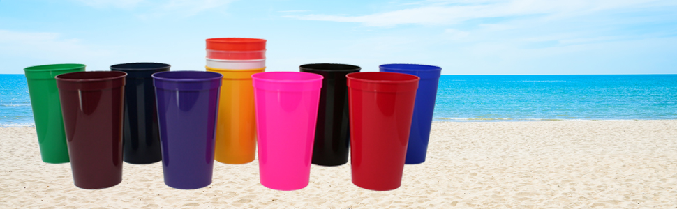 Large 22oz Stadium Cups available in lots of colors. Great for beach, pool, parties, home use.