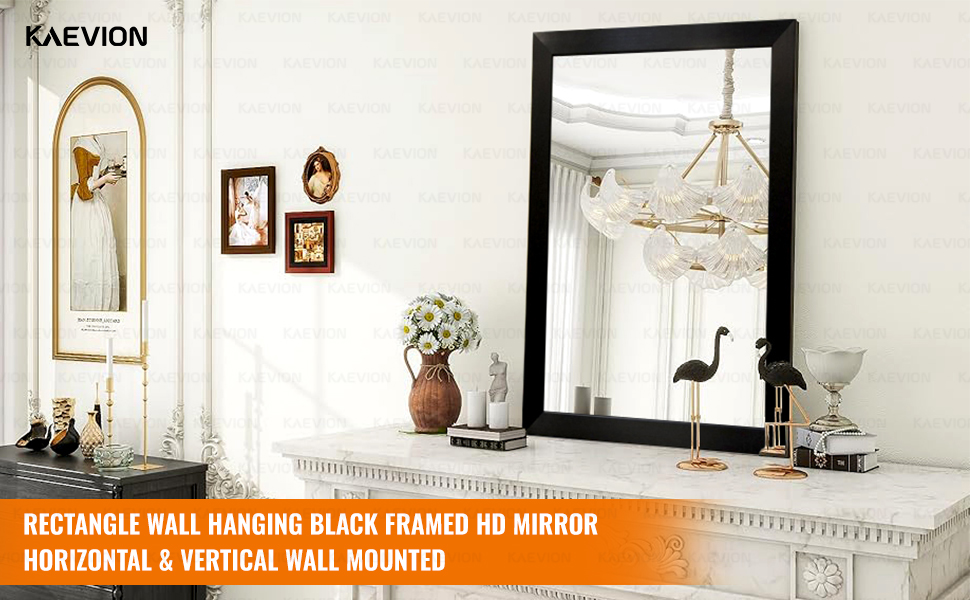 kaevion Rectangle 3 Feet Wall Hanging Black Framed HD Mirror | Horizontal & Vertical Wall Mounted