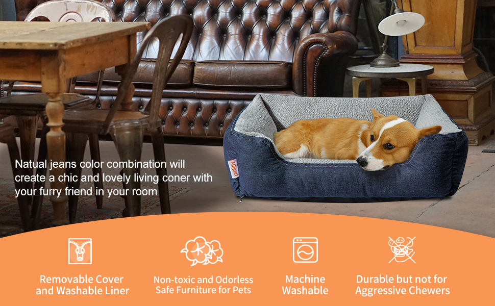 Miguel Denim Dog Bed for Medium Dog with Washable