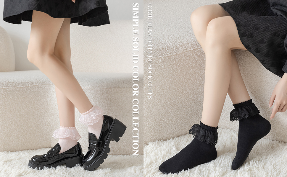 Amazon.com: AMHRLINGTO Lace Ruffle Frilly Ankle Socks for