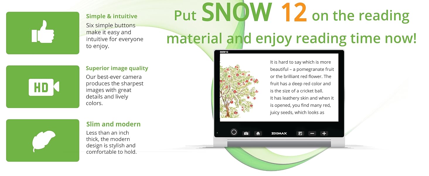 Zoomax Snow 12 Portable Video Magnifier with cleaning cloth