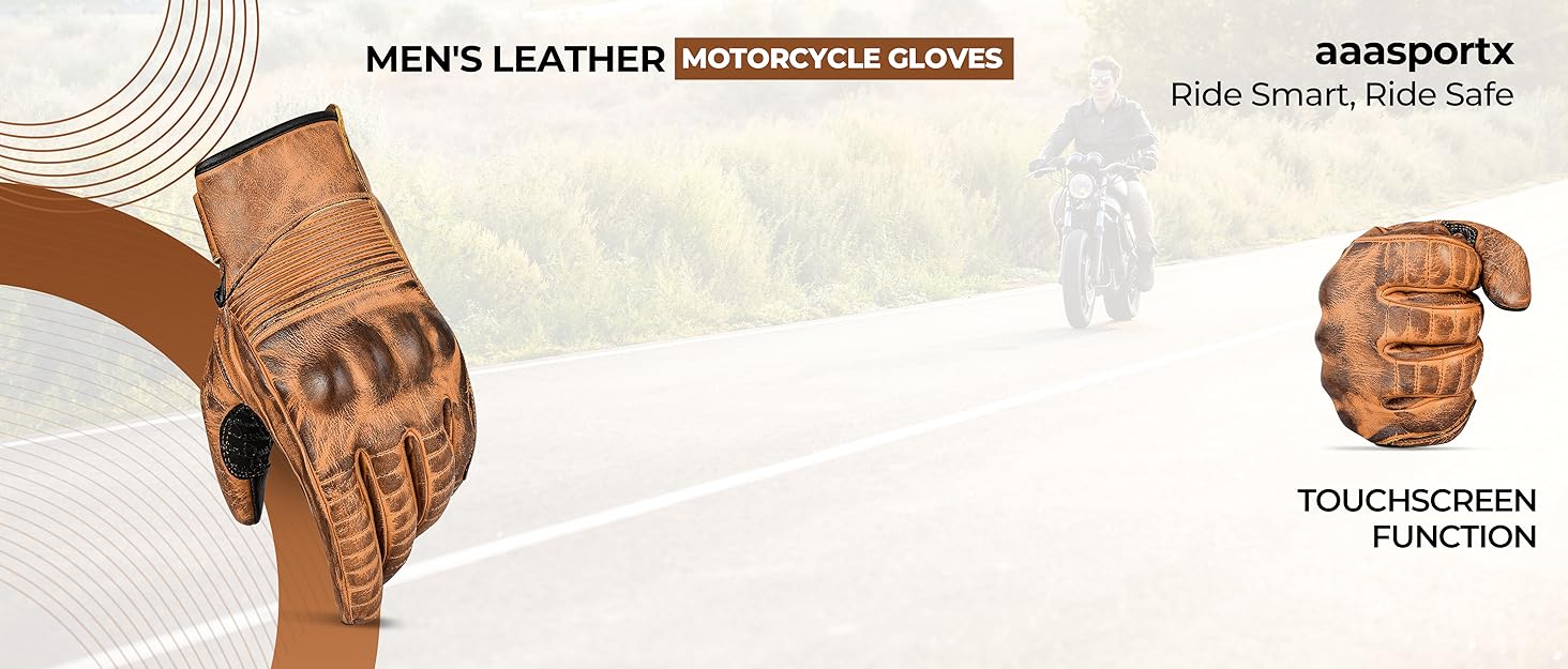 Motorcycle Gloves Men's Leather Motorbike Gloves Touchscreen Function
