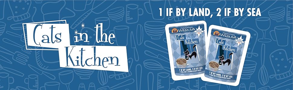 CITK By Weruva, 1 If By Land, 2 If By Sea, Tuna, Beef, and Salmon with Gravy in a pouch.