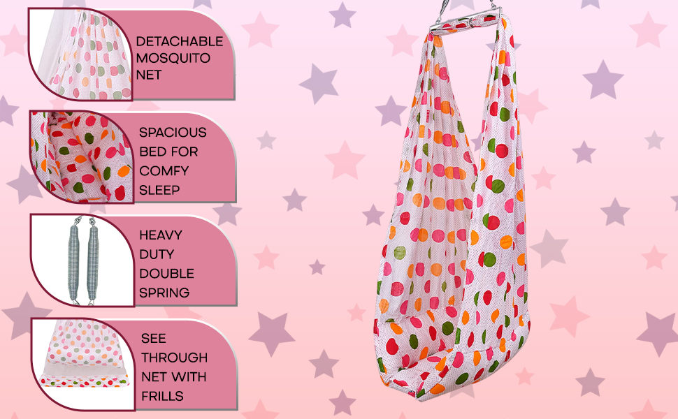 132 Baby's Hanging Swing Cradle Bedding Set with Mosquito Net and Spring  (Pink),SPN-MX9E8