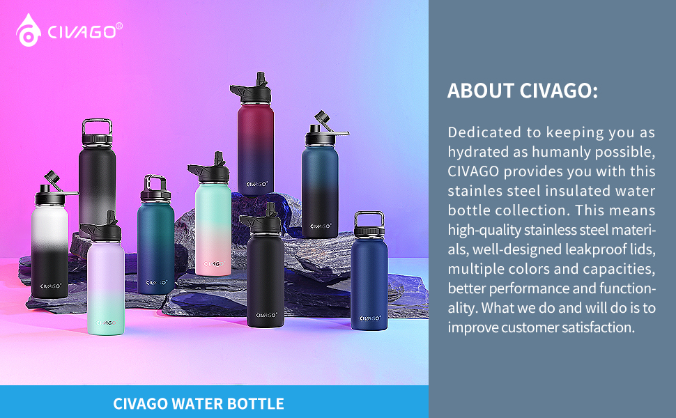 CIVAGO 32 oz Insulated Water Bottle With Straw, Stainless