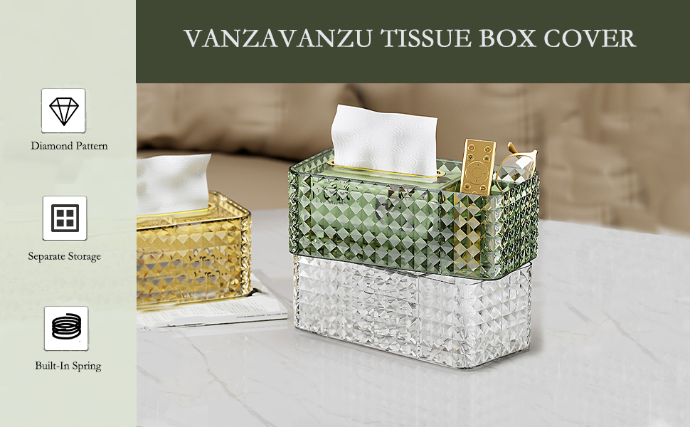VANZAVANZU Tissue Box Holder & Desk Organizer, Exquisite Clear Tissue Box Holders Rectangular