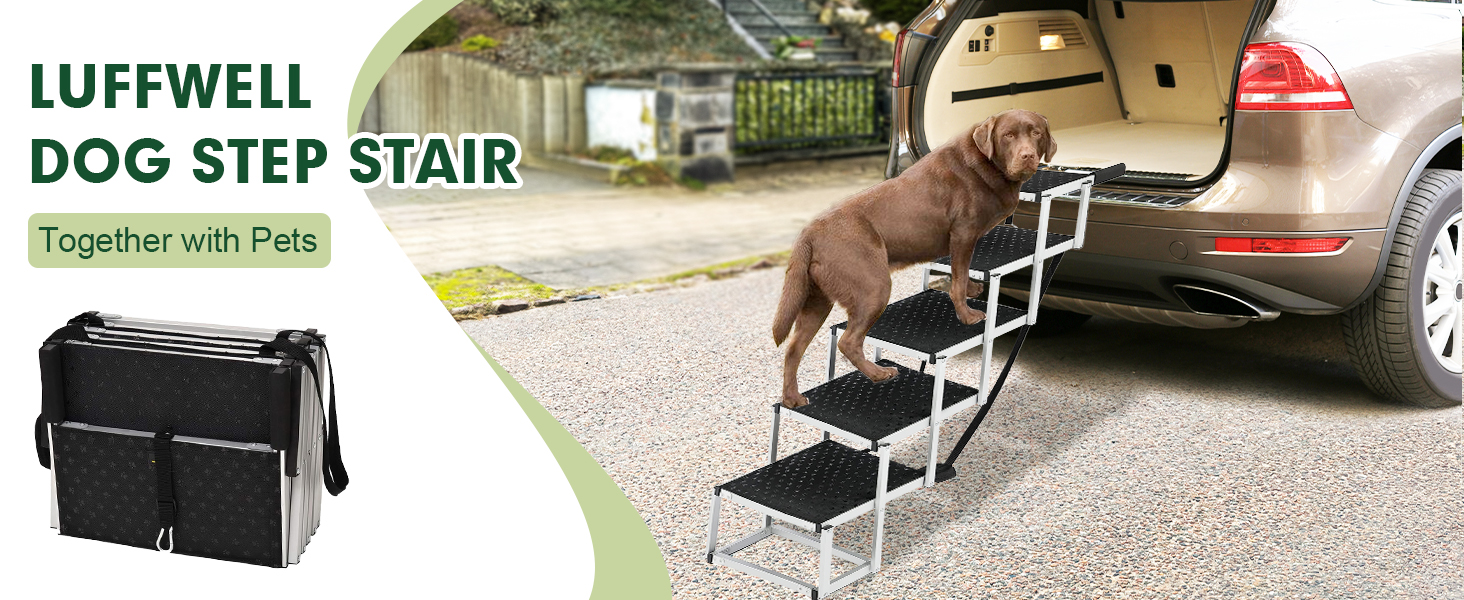 LUFFWELL Dog Car Stairs, Foldable Dog Car Ramp with