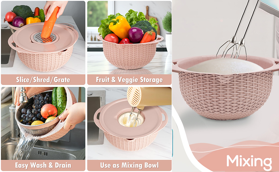 Colander for Kitchen with Plastic Mixing Bowl, Food