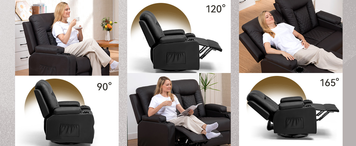 COMHOMA Recliner Sofa 2+1 Seater Sofa Set Black Faux Leather Foam Seats