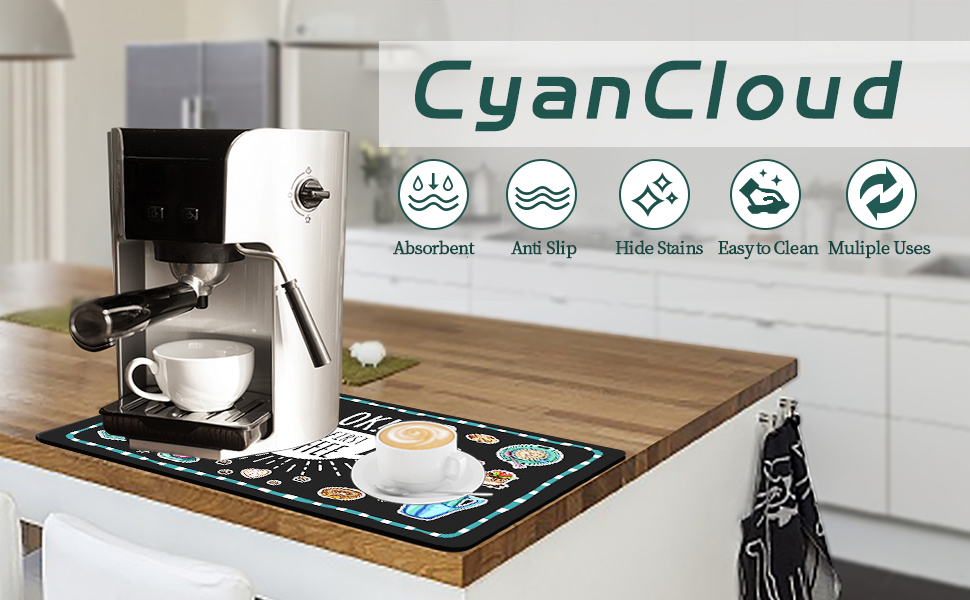CyanCloud Coffee Mat Coffee Bar Mat Hide Stain Easy To