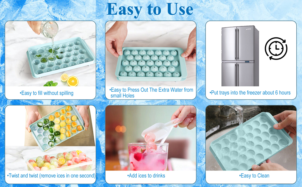 Ice Cube Tray Set, Yoomens Circle Ball Ice Trays for Freezer with Lid