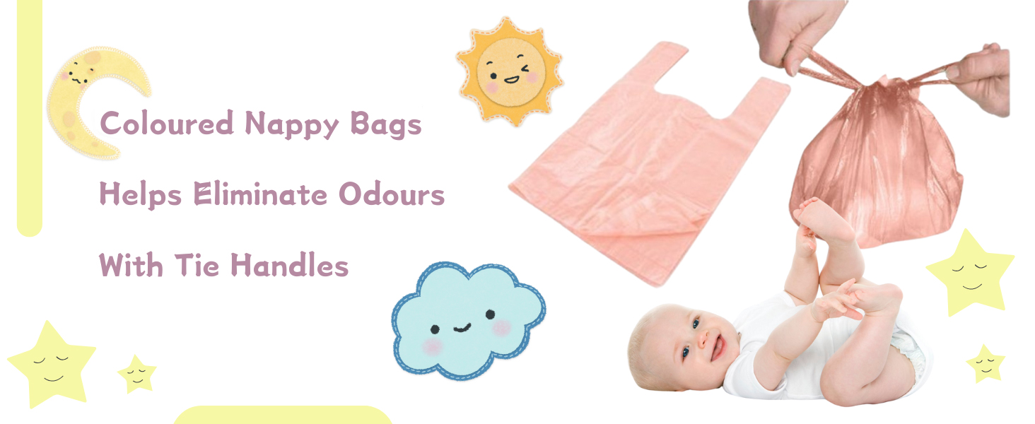 150 Coloured Nappy Bags Helps Eliminate Odours With Tie Handles