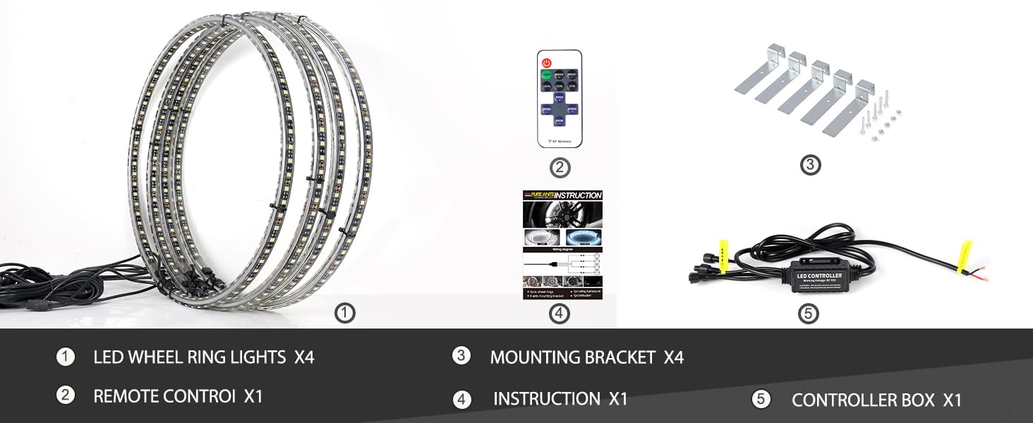 Pure White Wheel Lights LED Wheel Ring Lights for Trucks Cars SUV Pickup Vehicles Offroad