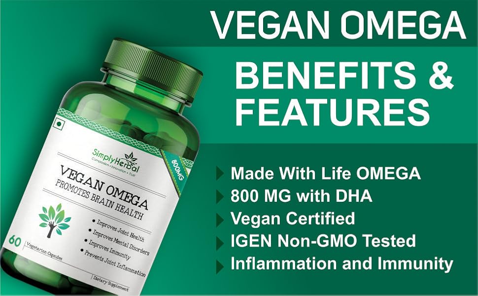 Simply Herbal Organics Pure Vegan Omega 3 6 9 Capsules 500mg Supplement