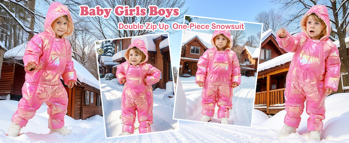 Baby Girls Boys Snowsuit Double Zipper One Piece Snow Suit Toddler Winter Clothes