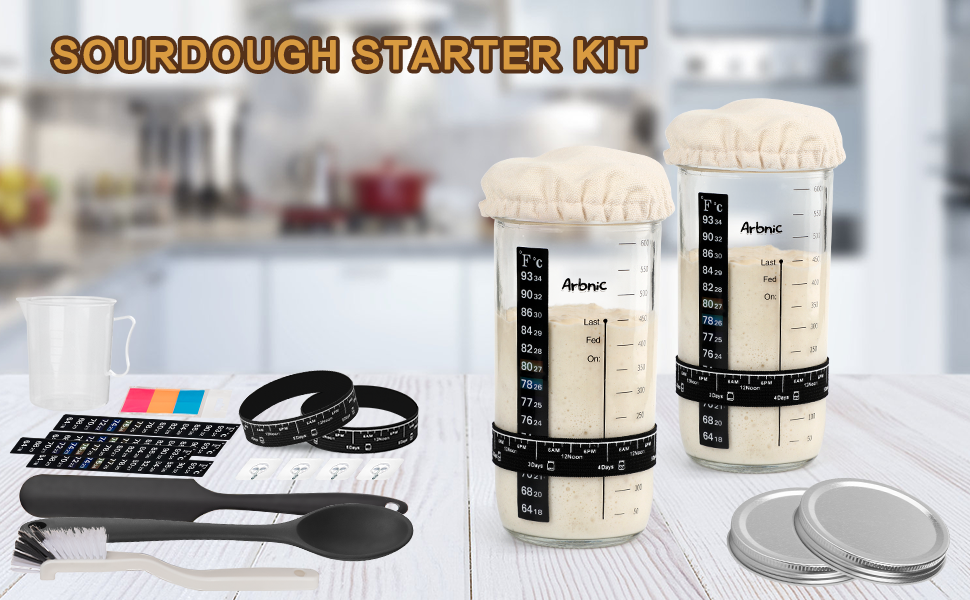 Arbnic Sourdough Starter Kit with 2 Starter Jars, Sourdough