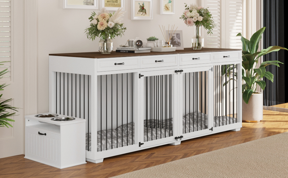 Super Large Dog Crate Furniture, 92.9" Wooden Dog Crate