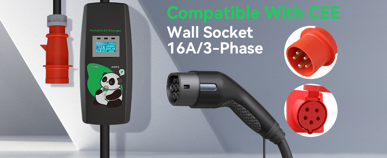 K.H.O.N.S. Level 2 Portable EV Charger Type 2 IEC 621962 Schuko Plug