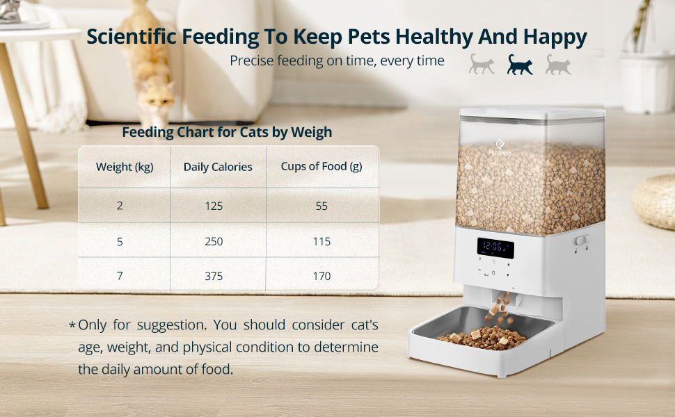 PETEMPO Automatic Cat Feeder, 5L Cat Food Dispenser Anti Food Stuck