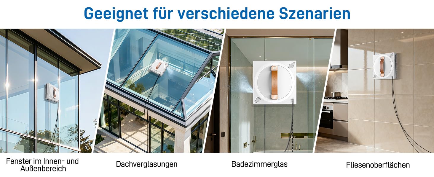 Der Text lautet „Geeignet für verschiedene Szenarien“. Serie von Architektur- oder Innenraumfotografien, die verschiedene Raumeinstellungen und Szenarien zeigen.