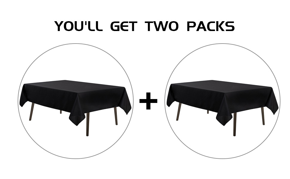 MYSKY HOME 2Pack Black Tablecloth 60x102 Inch Rectangle Table Cloth for