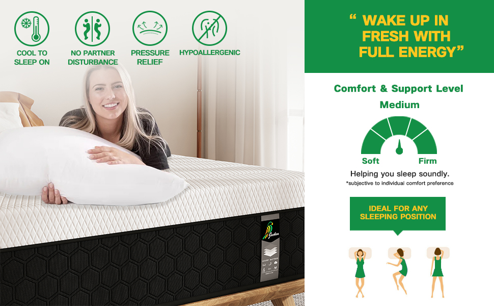 Full Mattress with Innerspring Hybrid, JEEKEA 10 inch Memory Foam