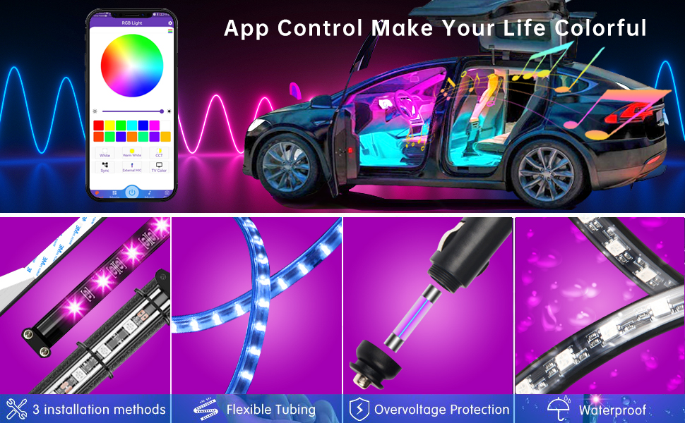 Car Led Lights, Car Interior Lights with APP Control, Music