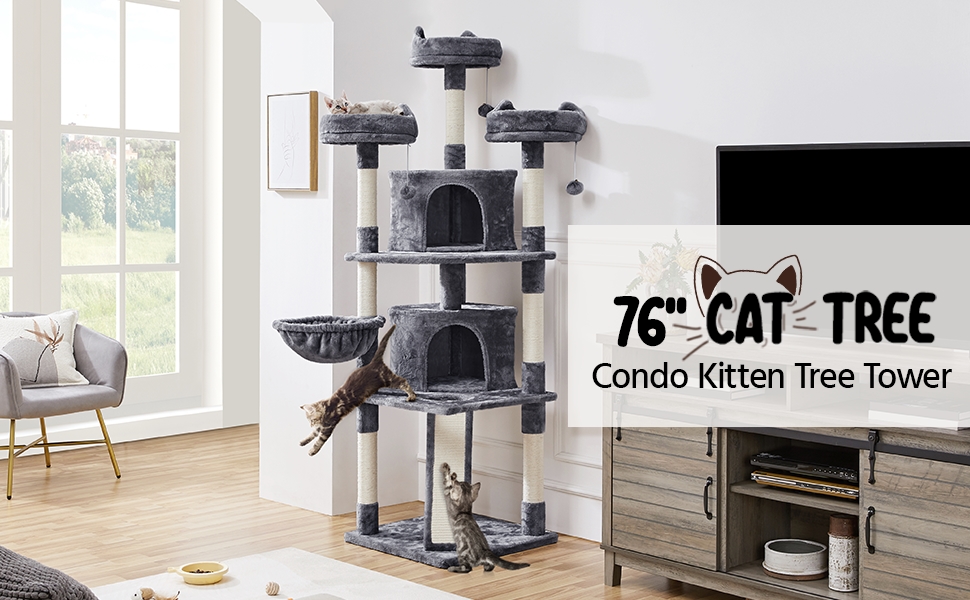Yaheetech 76''H Large Cat Tree, Multilevel Cat House Plush Cat Tower with 2 Condos