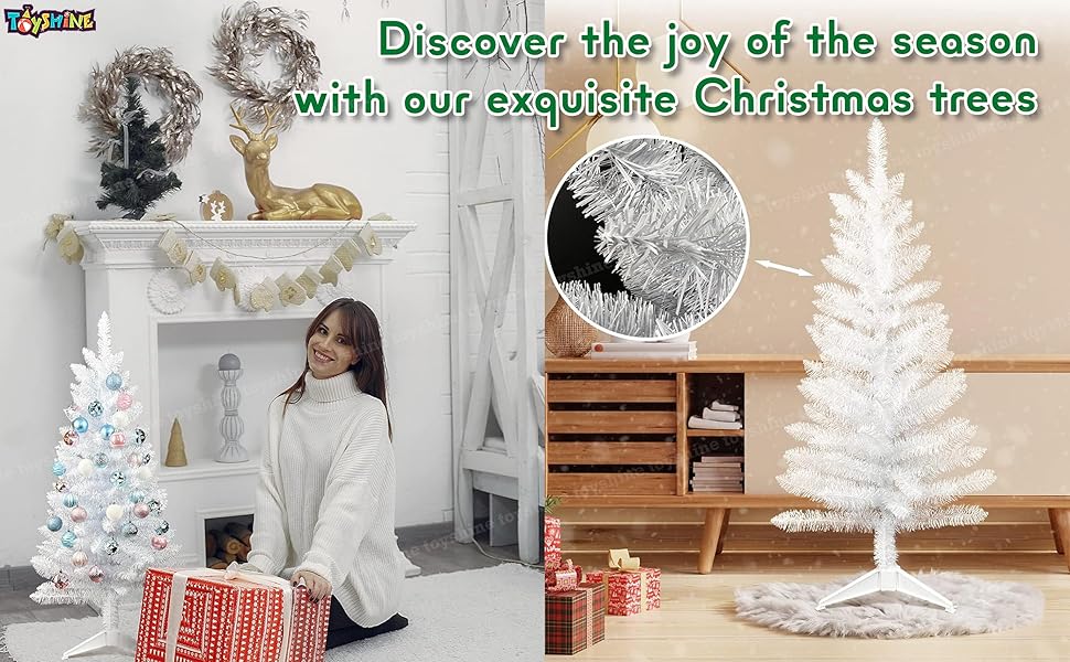 Toyshine Christmas Party Decoration, 3 Ft Tall Christmas Tree (White) with 48 Pcs 