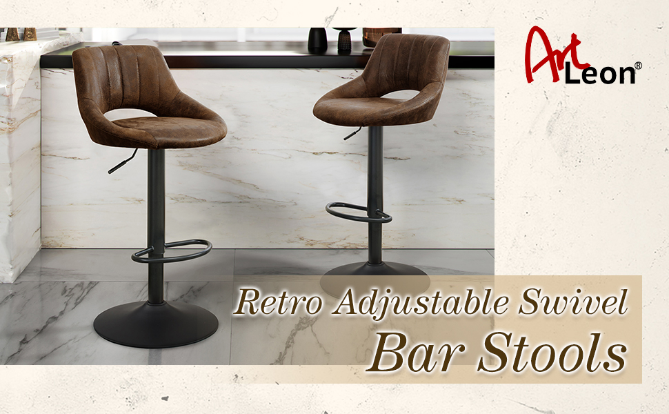 Art Leon Bar Stools Set of 4, Mid Century Modern Retro PU