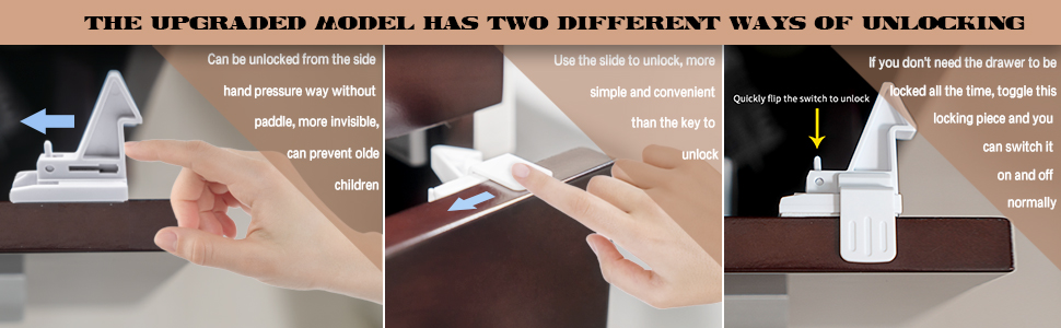 12Pcs Upgraded Invisible Child Safety Locks Slider Unlock for Baby Proofing