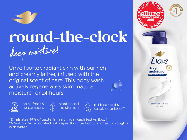 Product shot in white cream with text on blue background. 